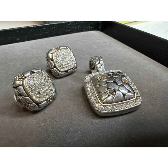 two tone Rhinestone, Paved, Magnetic Clasp, pendant & With Matching Earrings Set - Picture 12 of 15